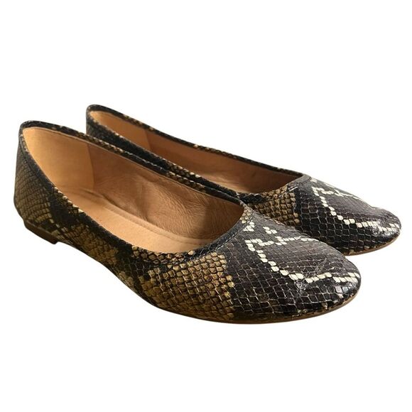 Madewell Cory Snake Embossed Flats Womens 8M Brown Tan Leather Ballet Shoes - Picture 1 of 8